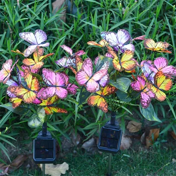 2 БР. Водоустойчива IP65 На Слънчеви Батерии Пеперуда на Цвете Многоцветен Пейзаж Украса на Открито на Тревата, Градина, Двор, Алеи