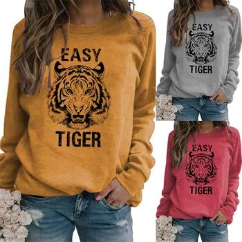 2022 зимата женски пуловер градинска мода съвременните жени тигрови принт обикновен пуловер hoody лека тигровая яке с дълъг ръкав