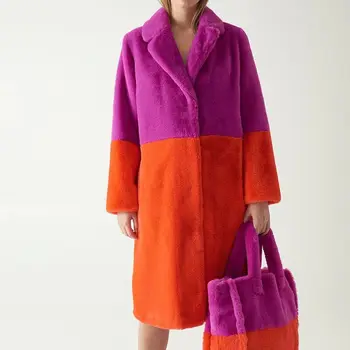 2023 Нови зимни Модни дамски палта от изкуствена кожа, оцветени в Топли Дебели дамски Дълги палта с ревера, дамски топли кожени палта, зимни връхни дрехи