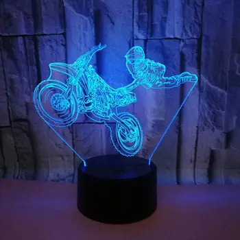 3D Led нощна светлина Мотоциклет Трик 7 Цвята Промяна Декорация на Дома Лампа Невероятна Визуализация Илюзия Настолна Лампа Детски Подарък