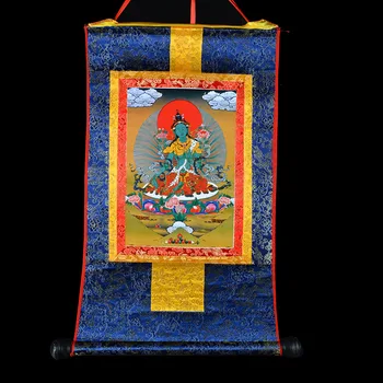 60 см голям Буда Thang-ха Тханка # ДОМА Талисман ефективна защита на # Тибетския будизъм Зелена Тара Буда Закача картина