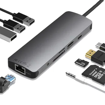 9 в 1 C USB Хъб Докинг станция 9 В 1 4K C USB Хъб Адаптер с Usb PD USB3.0 PD3.0 за Лаптопи Macbook Компютърни Аксесоари