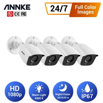 ANNKE 4шт 1080p Цветни Камери за Нощно Виждане за Сигурност за 2-мегапикселови Видеонаблюдение TVI DVR IP67 Комплект Външна Вътрешна Камера