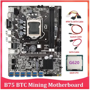 B75 дънна Платка за майнинга ETH 12 PCIE към USB с процесор G620 + 4PIN към SATA кабел LGA1155 MSATA DDR3 B75 USB БТК Миньор Mining