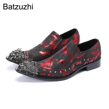 Batzuzhi/ италиански кожени мъжки модела обувки в ретро стил с метален остър пръсти, луксозни мъжки официални вечерни обувки на плоска подметка, US6-12