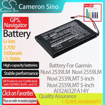 CameronSino Батерия за Garmin Nuvi 2539LM Nuvi 2539LMT Nuvi 2559LM подходящ за Garmin AI32AI32FA14Y GPS, Навигатор батерия 1000 mah