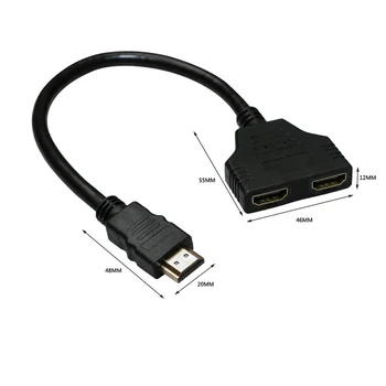 HDMI-съвместим адаптер-сплитер Конвертор за мъже и жени, HDMI-съвместим 1to 2 Разъемный Двоен сигнал адаптер Трансформиращ кабел