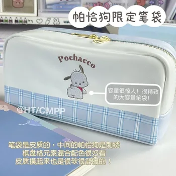 Kawaii Sanrio Pochacco Cinnamoroll Кожена Чанта За Моливи Голям Капацитет И Многопластова Студентски Чанта За Съхранение На Канцеларски Материали Подарък За Момичета