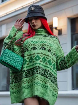 KLKXMYT ТРАФИКА на Жена Пуловер 2023 Модни Жакард Възли Блузи За Жени С Дълъг Ръкав Свободни Ежедневни Дамски Блузи, Пуловери
