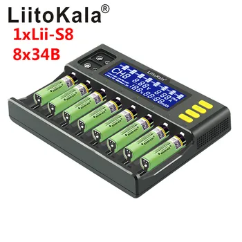 LiitoKala Lii-S8 18650 26650 21700 9 LCD Дисплей Батерия Зарядно устройство + 18650 3400 mah NCR18650B + 18650 3000 mah HG2