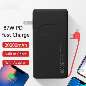 Power Bank 20000 ма с кабелна адаптер 87 W PD Двустранен Бързо Зареждане на Лаптоп Лаптоп Powerbank за iPhone 13 Xiaomi Повербанк