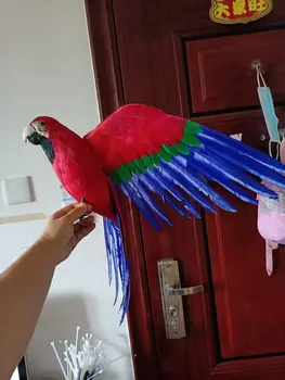 голяма имитация на сини и червени папагал играчка от пяна и кожа модел папагал подарък от около 40x60 см