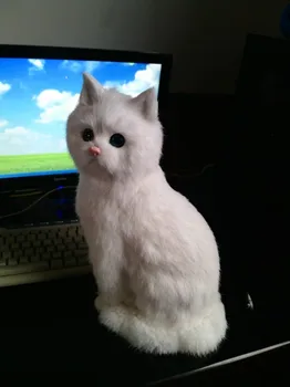 голяма седнала имитация бяла котка модел пластмаса и кожа сладка котка кукла подарък 35x15 см a180