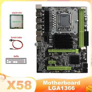 Дънна платка X58 LGA1366 дънна Платка на компютъра Поддържа оперативна памет DDR3 ECC Поддръжка на видео карта RX С процесор X5670 + Кабел превключвател