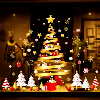 Коледни Стикери Големи Прозорци, Стъклени Етикети Коледно Дърво Стенни Стикери Декоративни Стикери Електростатичен Снежинки