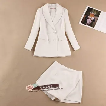 комплект дрехи от 2 теми за жени, женски модерен бял темпераментен двубортный костюм, панталон-кюлоты, през пролетта нов костюм от две части