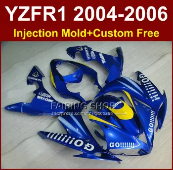 Конфигуриране на високо качество на впръскване кожух, комплект за YAMAHA 2004 2005 2006 YZFR1 YZF1000 YZF R1 04 05 06 син GO!!!!! детайли обтекател