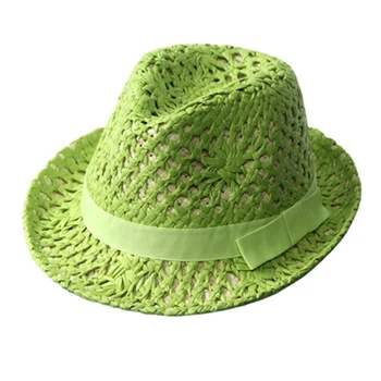 Лятна малка шапка-бомбе, дамски нишевая травянисто-зелената британска джаз шапка лятна куха сламена шапка козирка плажна шапка на едро
