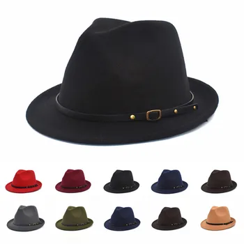 Мъжки Фетровая шапка с къси полета, Лятна зимна мода горната шапка с плоска периферия за мъже и жени, вълнени джаз шапки