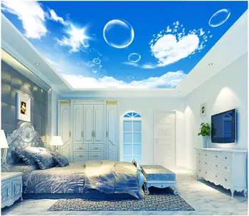 Потребителски фотообои фон 3d таван стенописи тапети Мечтательное синьо небе и бели облаци хол тапети за стени 3d