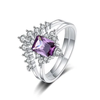 Пръстен от сребро S925 проба с аметистом и диамантен пръстен, диамантен пръстен, в елегантна индивидуално пръстен за двойки