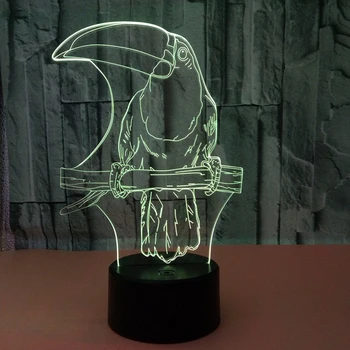 птица 3D нощна светлина В 7 Цвята Променящата LED USB 3D Лампа Анима Птица Настолна Настолна 3D Лампа Като Детски Подарък Играчка
