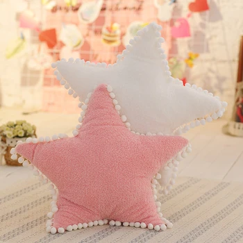 Скандинавски стил декорация на дома, pink white Star Луната и облак възглавница с мини бяла топка пръстени романтичен подарък за свети Валентин снимка подпори