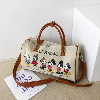 Холщовая чанта с изображение на Дисни, женствена чанта с Мики на рамото, чанта за пътуване на къси разстояния, дамска чанта, Япония и Южна Корея, по-Голям капацитет